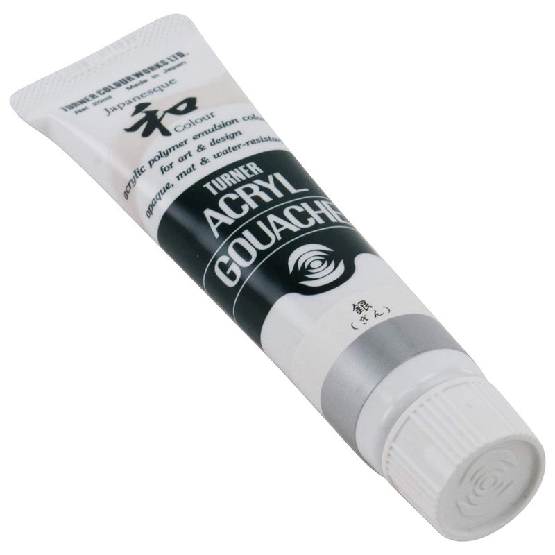 Turner Colour Works طلاء أكريليك للفنانين من شركة Turner Color Works Acryl Gouache - أنبوب فردي سعة 20 مل - فضي ياباني (MetAllic) - Image 3